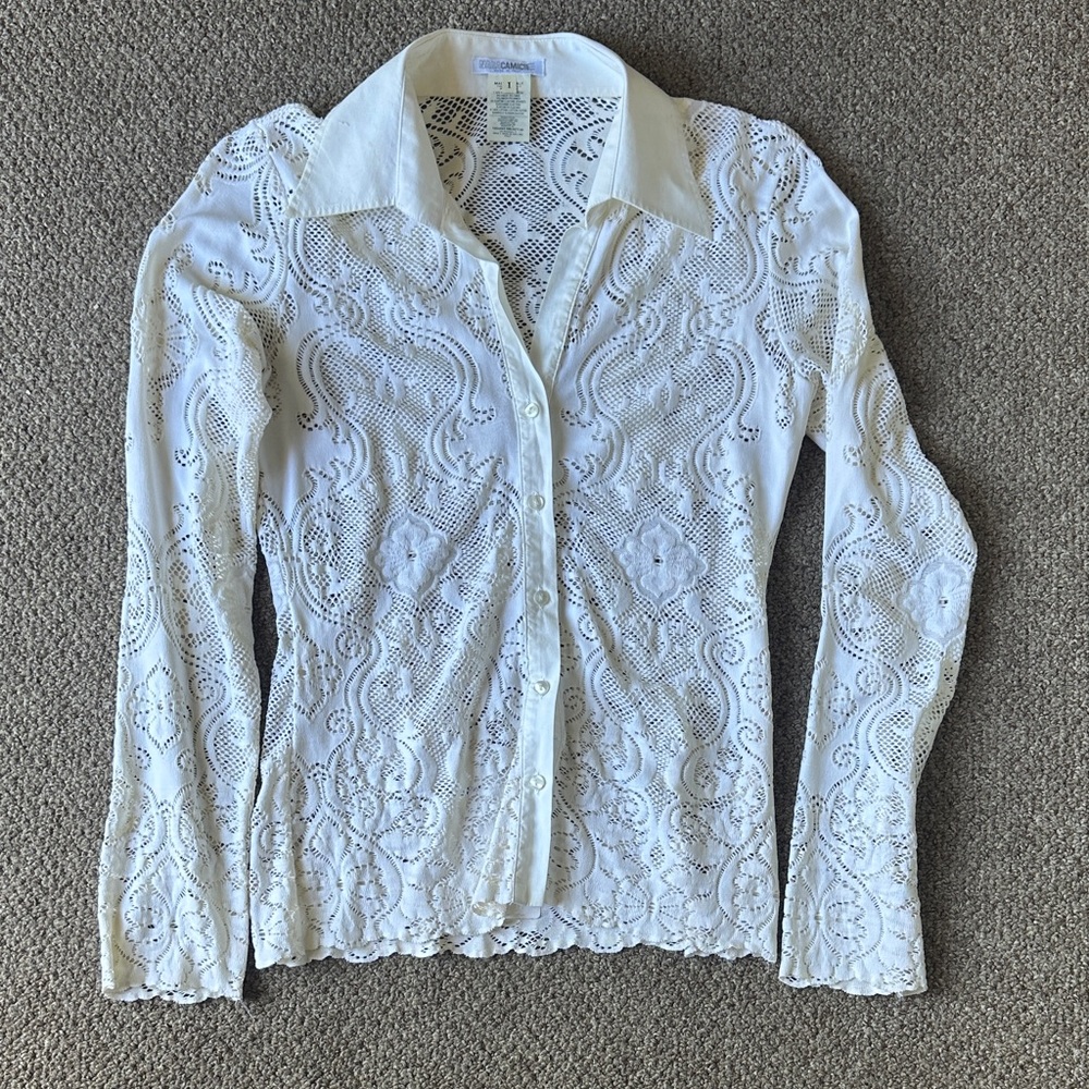 Naracamicie White Lace Button-Down Shirt